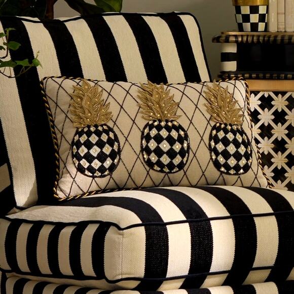 Mackenzie-Childs Pineapple Ivory Lumbar Pillow 22x14 Chic Designer Decor NEW - Picture 2 of 4